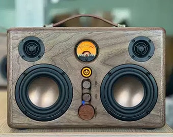 Handcrafted Walnut Wood Desktop Speaker, Rechargeable, Eco-Friendly, Bluetooth 5.1, Hi-Fi Audio, Music Gifts for Audiophile, App Controlled