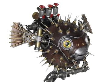 Globefish mecánico mutante 3D Robot criatura animales escultura hecha a mano modelo artesanía mesa hogar arte decoración Steampunk estético ornamento