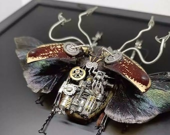 Cyberpunk Beetle Powered By A Mini Power Station, Cyborg Mechanical Insect, Kinetic Sculpture, Unique Biology Gift Idea for Men Insect Lover