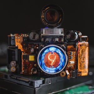 Cyberpunk Industrial Table Nixie Ambient Sci-fi Lamp Mood Lighting Integrated In A Camera Base Handmade Home Table Desk Art Decor Best Gifts
