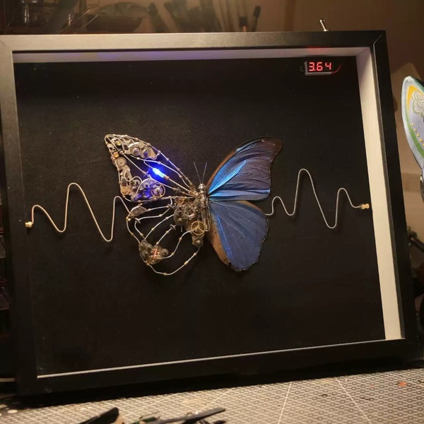 Cyberpunk Morpho Menelaus Butterfly Frame, With A Mechanical Wing, Insect Specimen Mechanical Mutant Home Decor Gift Sculpture Aesthetic Art
