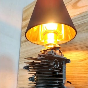 Handmade Industrial Table Desk Lamp Featured with Honda Motor Engine Base In Retro Vintage Steampunk Style Rustic Home Decor Mechanical Art