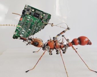 Steampunk Mechanical Mutant 3D Leaf-cutting Ant Sculpture Handmade Crafts Sculpture for Collecting Table Home Art Decor Robots Aesthetic Art