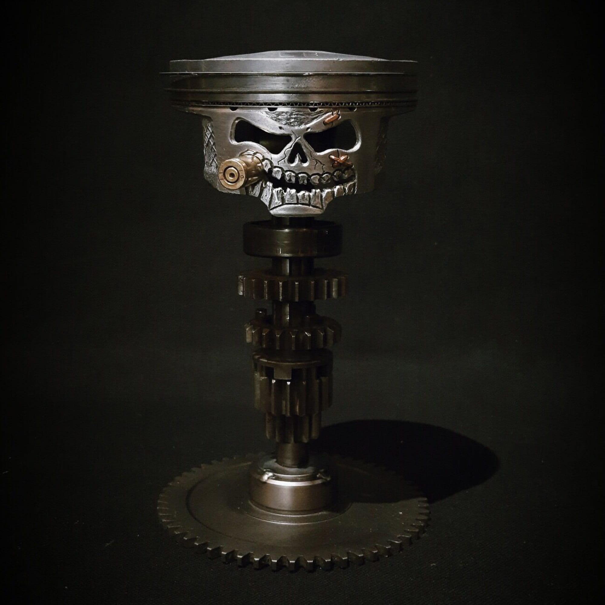 Carving Piston Skull Face Sculpture Metal Mechanical Art Etsy