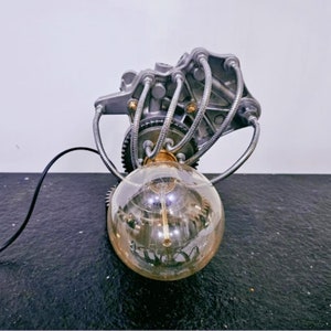 Handmade Industrial Table Desk Lamp, Features Energy Gooseneck Pipe, Automotive Parts, In Retro Vintage Style, Home Decor Mechanical Art