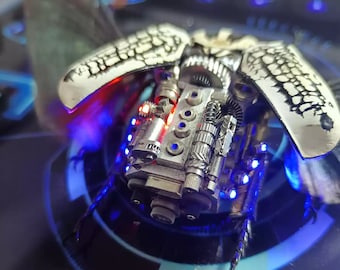 Cyberpunk Beetle Powered By A T-12 Engine Cyborg Mechanical Insect Kinetic Sculpture Unique Biology Gift Ideas for Men Insect Lover Bug Art