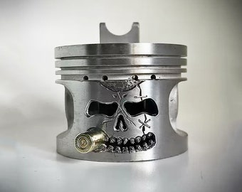 彫刻ピストンスカル灰皿、シガーステーション、メタルアートフィギュア