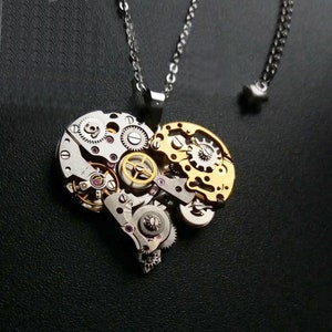 Steampunk Mechanical Heart Shaped Pendant Necklace, Vintage Industrial Work Art Clockwork, Watch Parts, Unique Jewelry Gift For Him Her
