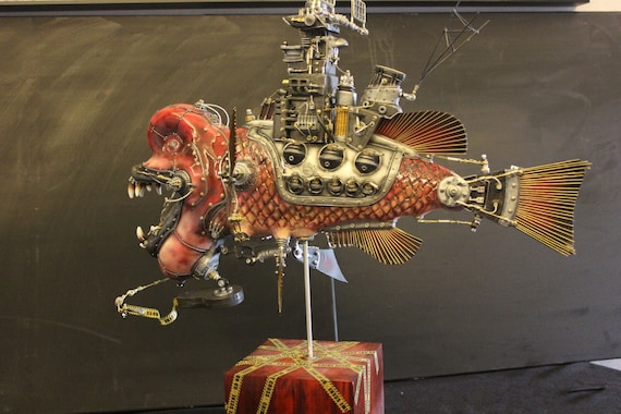 Handmade Steampunk Rajah Cichlasoma Sculpture: Mechanical Mutant