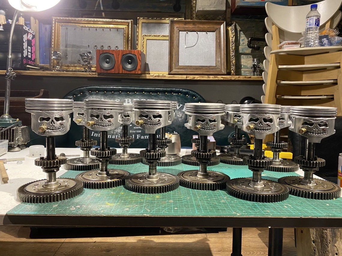 Carving Piston Skull Face Sculpture Metal Mechanical Art Etsy