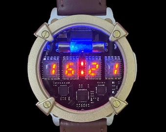 Cyberpunk-Nixie-Uhr mit individueller Gravur und kabellosem Laden, IP68 wasserdicht, ordentlicher Schaltkreis, Sci-Fi-Kunst, Geburtstagsgeschenk für Männer, Geschenk für Trauzeugen