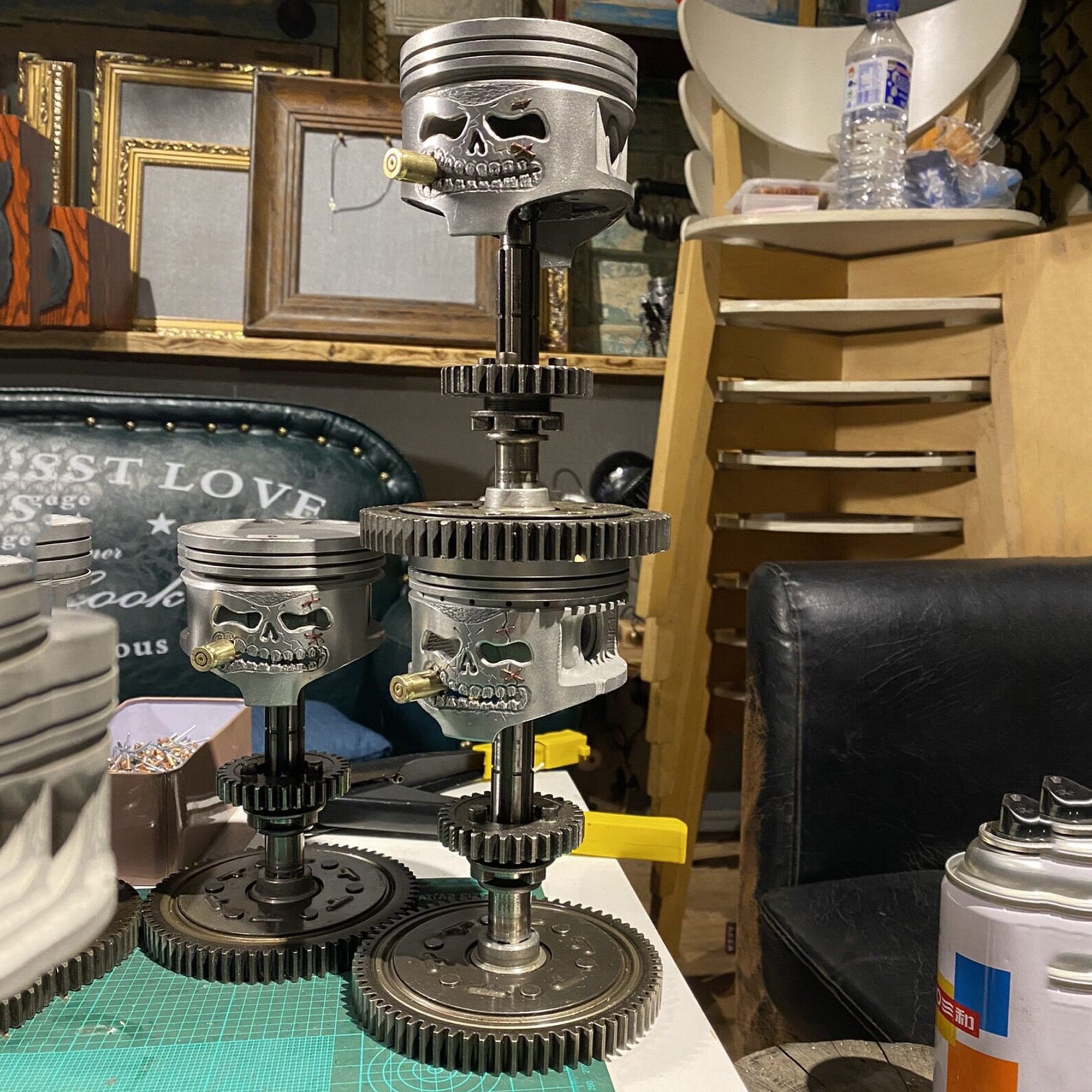 Carving Piston Skull Face Sculpture Metal Mechanical Art Etsy