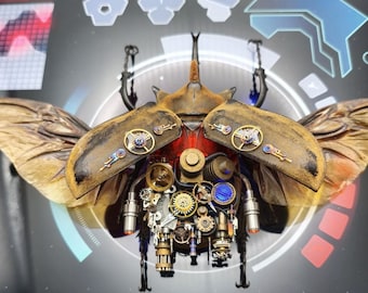Steampunk Cyborg Beetle Sculpture, Biomechanical Insect Art, Kinetic Assemblage, Shadow Box Decor