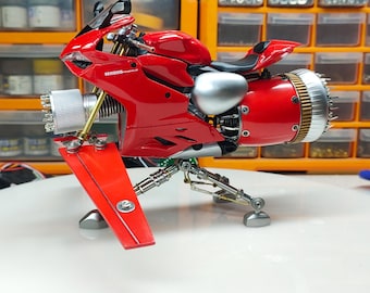 Refitted Ducati Motorcycle Model Handmade Sculpture Mechanical Art Decor Aesthetic Ornament Gifts for Motorcyclist Motorcycle Lover Gifts