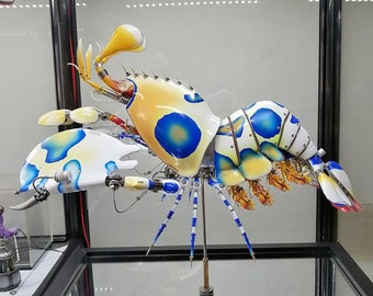 Mechanical Mutant 3D Harlequin Shrimp Sculpture Handmade Crafts Sculpture for Table Home Art Decor Steampunk Robots Aesthetic Art Cool Gifts