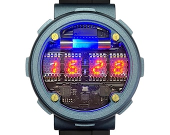 Cyberpunk Nixie Watch, App Controlled, IP67 Waterproof, Neat Circuit, Customizable Engraving & Wireless Charging, Sci-fi Art, Birthday Gifts