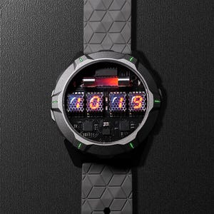 Cyberpunk Nixie Watch, Neat Circuit, Sapphire Crystal, App Controlled, IP68 Waterproof, Custom Engraving, Wireless Charging, Sci-fi Art Gift