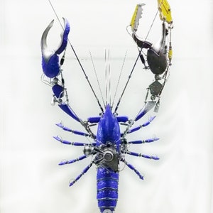 Steampunk Mutante mecánico 3D Gigantes Camarón azul Escultura Hecho a mano Cyberpunk Criaturas Artesanías para mesa Arte casero Decoración Robots Arte estético