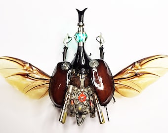 Steampunk Cyborg Mechanical Beetle Insects Bugs Kinetic Sculpture Biomechanical Art Cool Unique Gift Ideas for Men Insect Lovers Wall Decor