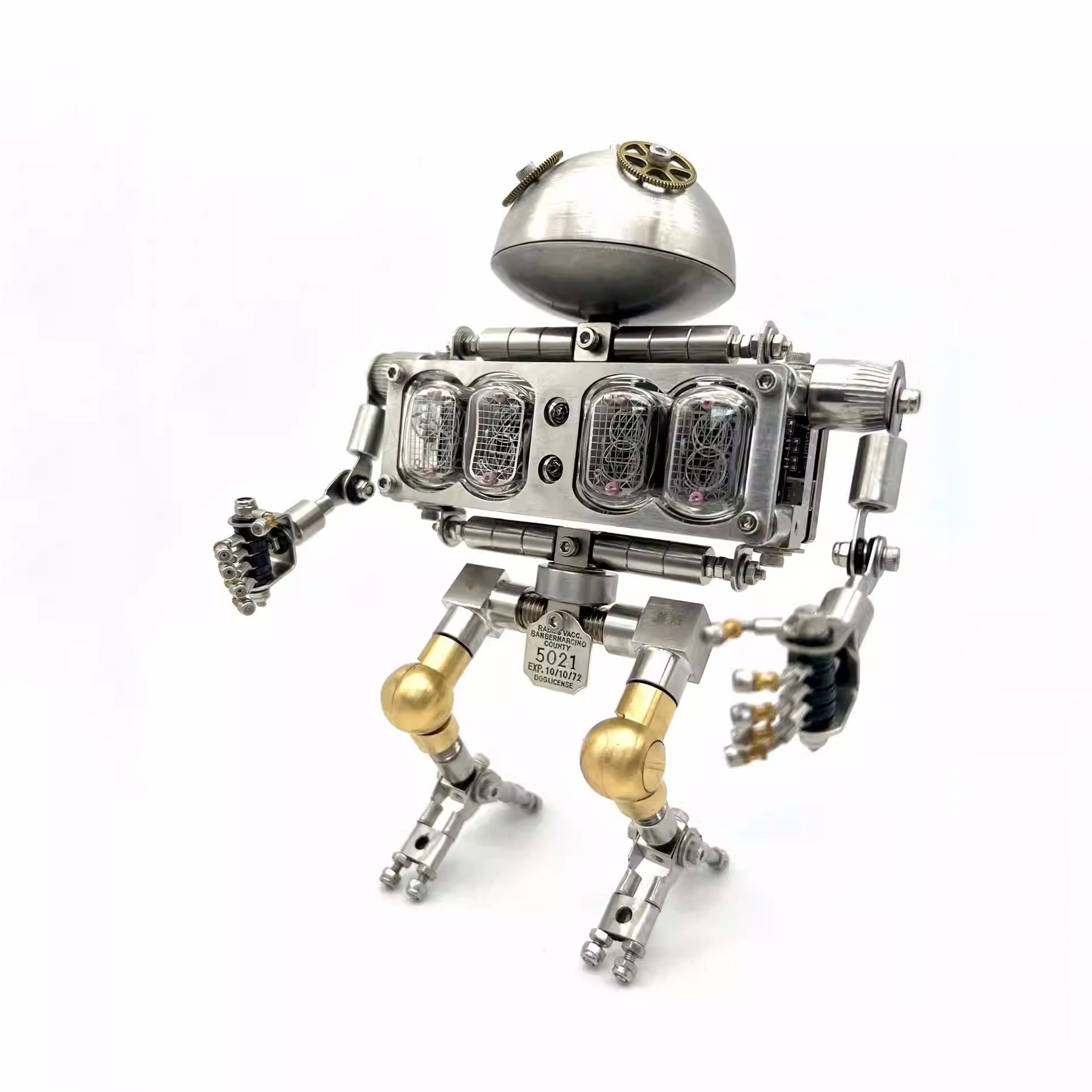 Robot Nixie Tube Clock | Stainless Steel, Retro-futuristic Desk