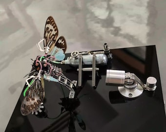 Mechanical Cicada Maintaining In The Base, Steampunk Beetle, Cyborg Mechanical Insects, Unique Gift Ideas for Men Insect Lovers, Sci-fi Art