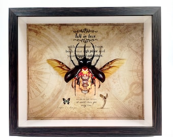 Steampunk Cyborg Mechanical Beetle Bugs Insects Lovers Kinetic Sculpture Biomechanical Art Unique Gift Ideas for Men Wall Decor Framed Art