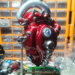 Cyberpunk Mechanical Heart Sculpture, Handcrafted, A Ultimate Fusion of Future Medicine and Aesthetic Engineering, Fantasy Biomechanical Art
