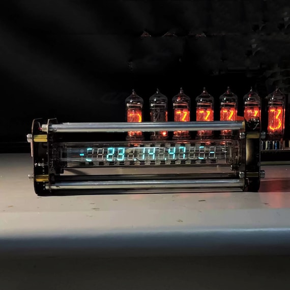 VFD Tube Clock Features A Water Droplet Hourglass Effect Digital