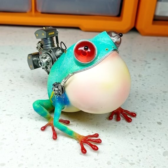 機械ミュータント 3D 赤目アマガエル彫刻 手作り工芸品 彫刻テーブル
