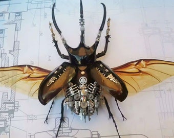 Steampunk Beetle Insect, Real Chalcosoma Atlas, Cyberpunk Sculpture. Wall Decor, Ornament Aesthetic Art, Tech Art Gift, Biomechanical Art
