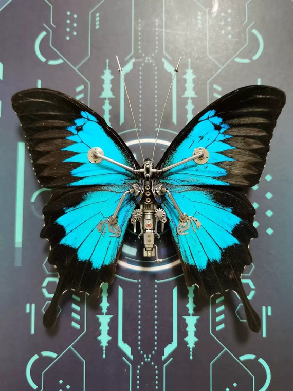 Cyberpunk Butterfly Papilio Ulysses With A Mechanical Wing Etsy