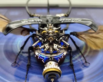 Mechanical Chalcosoma Atlas, Steampunk Beetle, Cyborg Mechanical Insects, Unique Gift Ideas for Men Insect Lovers, Sci-fi Art, Kinetic Art