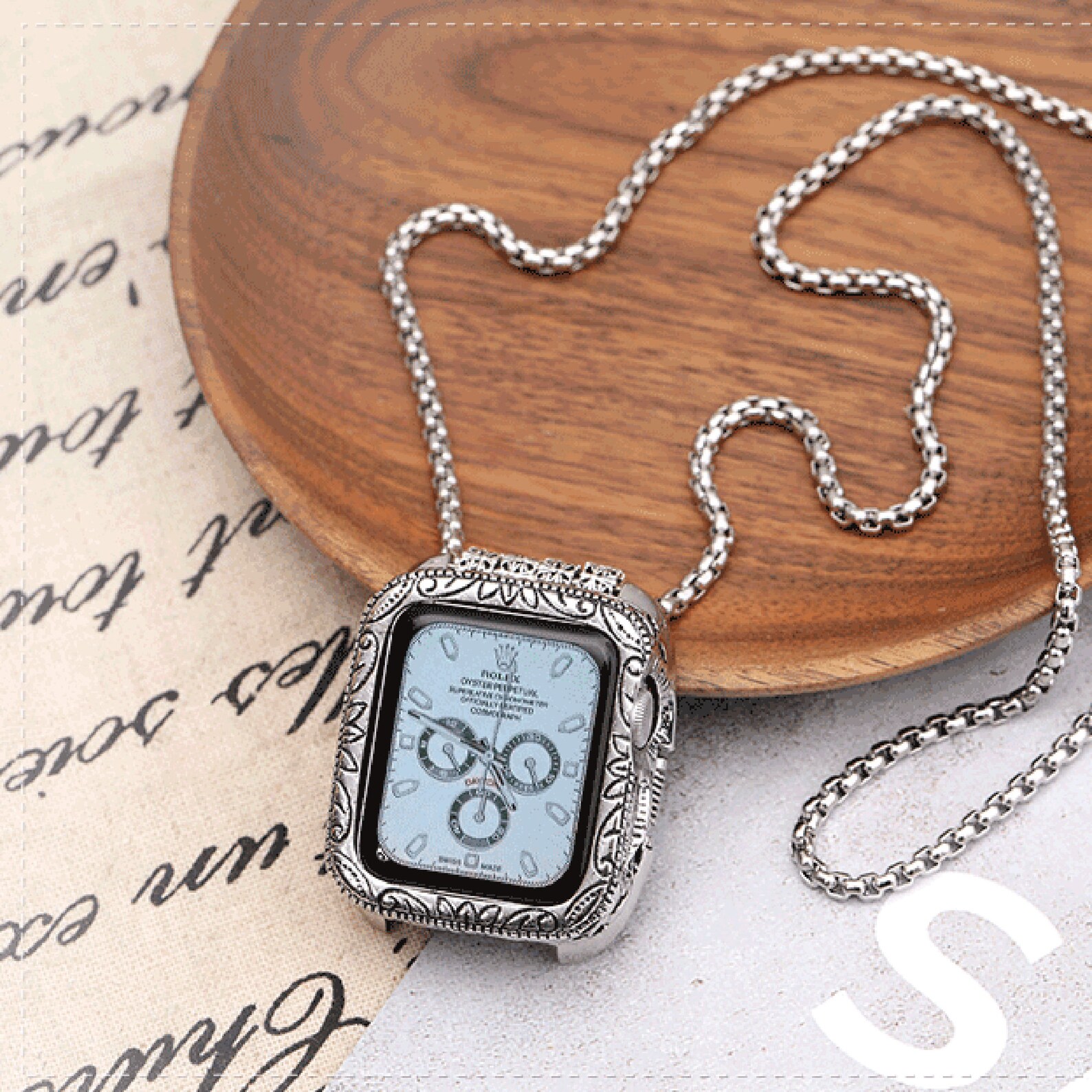 Apple Watch iWatch Case Pendant Necklace Silver Engraving by Etsy