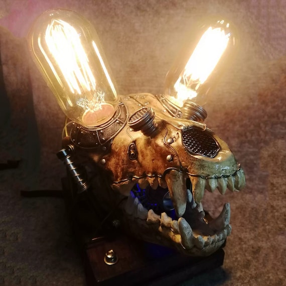 Steampunk Mechanical Beast Skull, Features Eye Lamp Tubes, Mutant