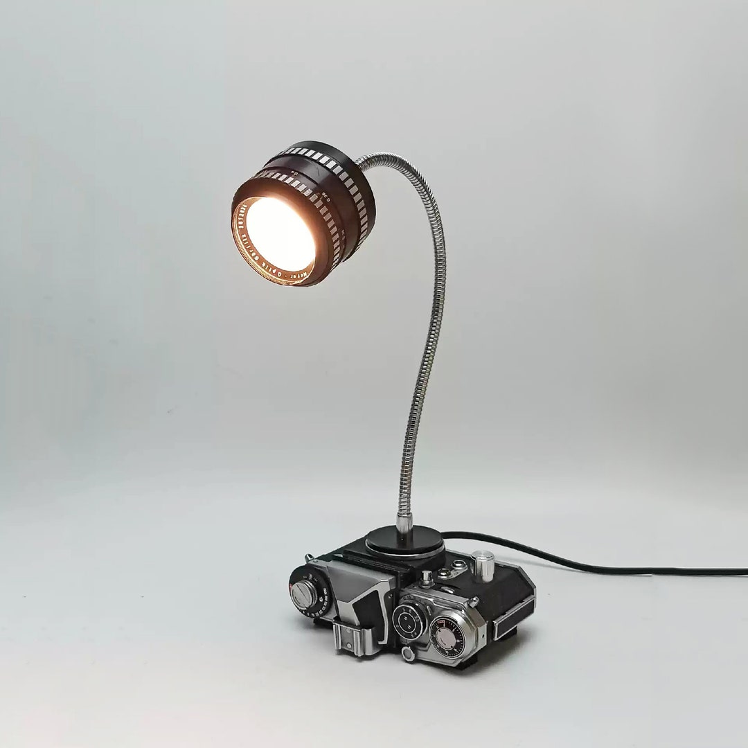 Vintage Camera Table Lamp With Dimmer Switch, Handmade Upcycled Artwork