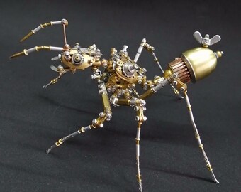 Steampunk Brass Mechanical Ant Sculpture, Handmade Metal Artwork Insect Art Decor, Gifts For Him Men, Handmade Ornament, Robot Toy Miniature