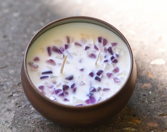 Candela di cristallo di ametista - Candela di cera di soia e cocco con cristalli curativi