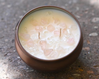 Kaars rozenkwartskristal - aromatherapie geurkaars met natuurlijke kristallen
