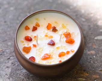 Vela de cristal de cornalina - Vela de intención con chips de citrino