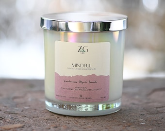Mindful Scented Candle - Sage and Lavender - Coconut Soy Wax Amethyst Quartz