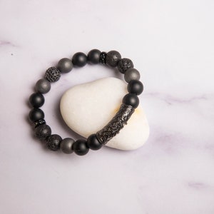 Mens Black Bracelet, Black Lava and Black Matte Agate Bracelet, Black Spacer Chakra Bracelet, Energy Healing Bracelet
