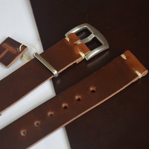 Handmade in England - Horween 18-26mm Full Grain Dark Brown Leather Watch Strap Band