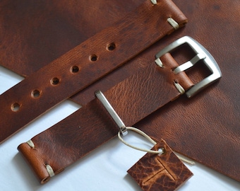 Handmade in England - Badalassi Carlo 18/20/22/24mm Full Grain Italian Brown Leather Watch Strap Band