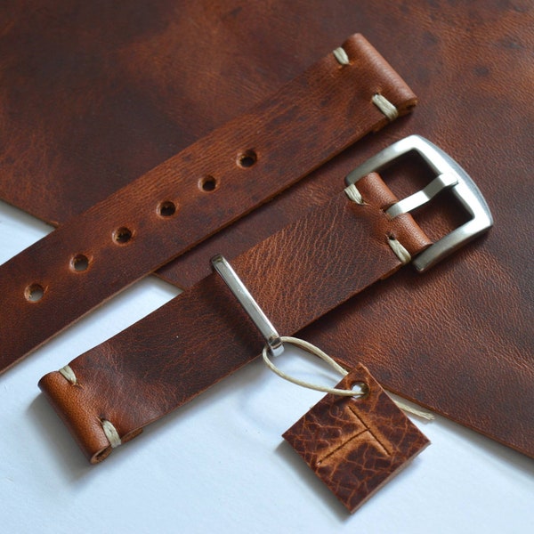 Handmade in England - Badalassi Carlo 18-26mm Full Grain Italian Brown Leather Watch Strap Band