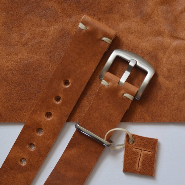 Fabriqué à la main en Angleterre - Bracelet de montre Horween 18/20/22/24 mm en cuir brun clair pleine fleur