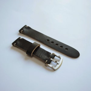 Handmade in England - Horween 18/20/22/24mm Full Grain Black Leather Watch Strap Band