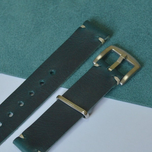 Handmade in England - Badalassi Carlo 18/20/22/24mm Full Grain Italian Blue Leather Watch Strap Band