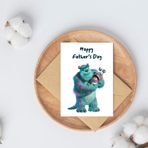 Tarjeta del Día del Padre, Tarjeta digital imprimible, Regalo del Día del Padre, Tarjeta de dibujos animados de monstruo de diseño de Sally, Descargable e Imprimible