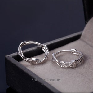 925 Sterling Silver Thorn Branch Huggie Hoop Earrings, Twist Thorn Branch Silver Earrings, Silver Hoop Earrings, Everyday Earrings (E0107)