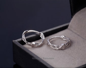 Sterling Silver Thorn Branch Huggie Hoop Earrings